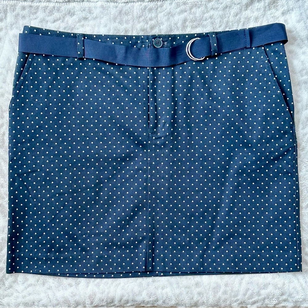Chaps Blue and White Polka Dot Belted Mini Pencil Skirt size 14P✨EUC✨